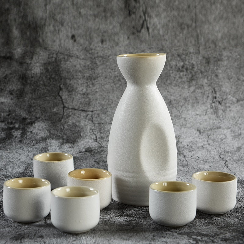 Japanese Style Hip Flasks Vintage Ceramic Sake Pot Cups Set  Home Kitchen Office Flagon Liquor Cup