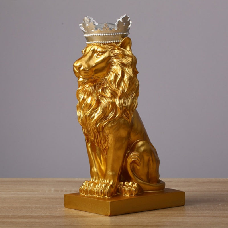 사자 동물 인형 수지 크라운 사자 동상 수제 예술 작품 선물 홈 오피스 장식 장식 장식 거실 책상 홈 장식