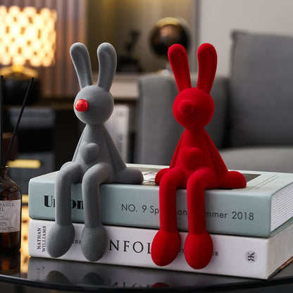 Nordic Abstrak Arnab Figurines Flocking Bunny Resin Patung Modern Art Hiasan Arca Desktop Kraf Perhiasan Rumah