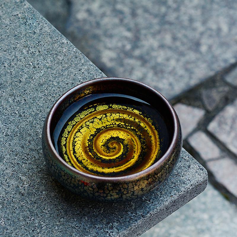 Jian zhan Swirl Tenmoku Tea Cup Natural Clay Glaze Fire in Kiln under 1300 Celcius Porcelain Tea Bowl Ceramic Teacup