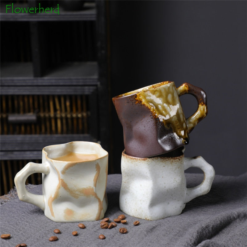 كوب سيراميك ملتوي فنجان قهوة متخصص على شكل كوب شاي ملون فخار خشن أكواب إبداعية فناجين قهوة