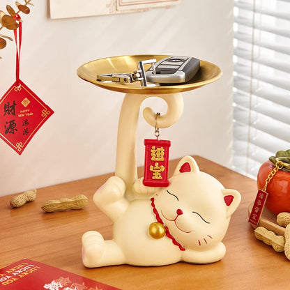 Modern heminredning Lucky Cat Tray Creative Room Decoration Maneki Neko Sculpture and Figurines Interiör Art Sculpture Craft
