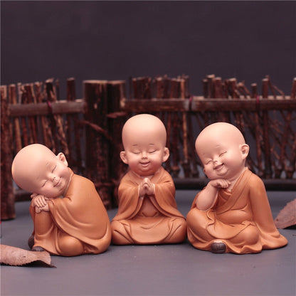 Sevimli küçük keşiş durum figürinleri din Buda reçine el sanatları masa minyatür süslemeler aksesuarları ev dekor araba dekorasyon