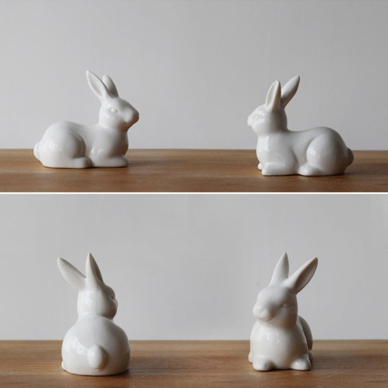 세라믹 귀여운 순수한 흰색 토끼 인형 도자기 테이블 홈 장식 중국 선물 현대 동상 수제 가구 dhyy05