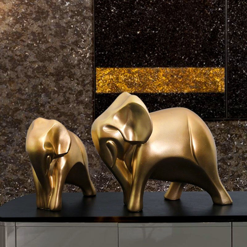 Resina Figuras de elefante dorado de lujo europeo para el interior de arte abstracto estatuas de pareja de pareja decoraciones interiores