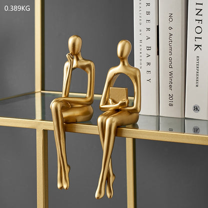 Figurer til interiør moderne boligdekoration Abstrakt skulptur Luksus Stue Dekor Desk tilbehør Gylden figurstatue