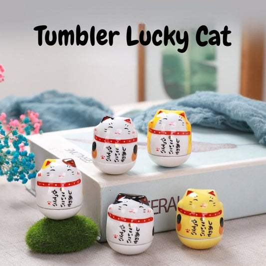 Keramik Maneki Neko Dekorasi Rumah Kartun Jepang Lucky Cat Tumbler Feng Shui Keramik Fortune Kucing Patung Dekorasi Kamar Aksesoris