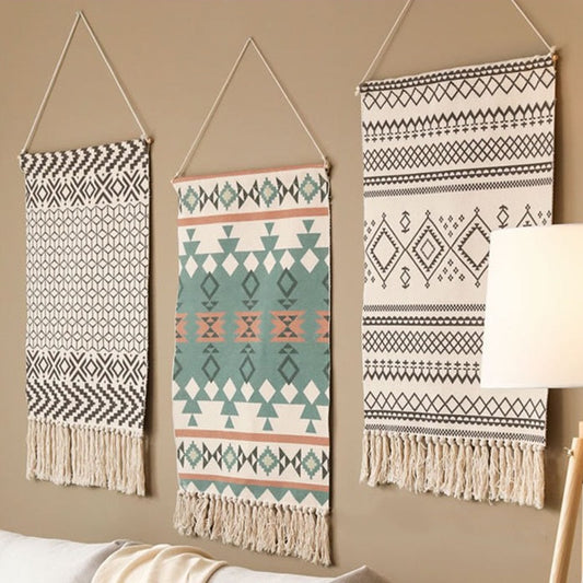 Bohemian Tapestry Macrame Wall Hangings Home Decor Cotton Linned Tassel Håndlavet Vævet geometrisk lærred Kunstbaggrund Tapisserier