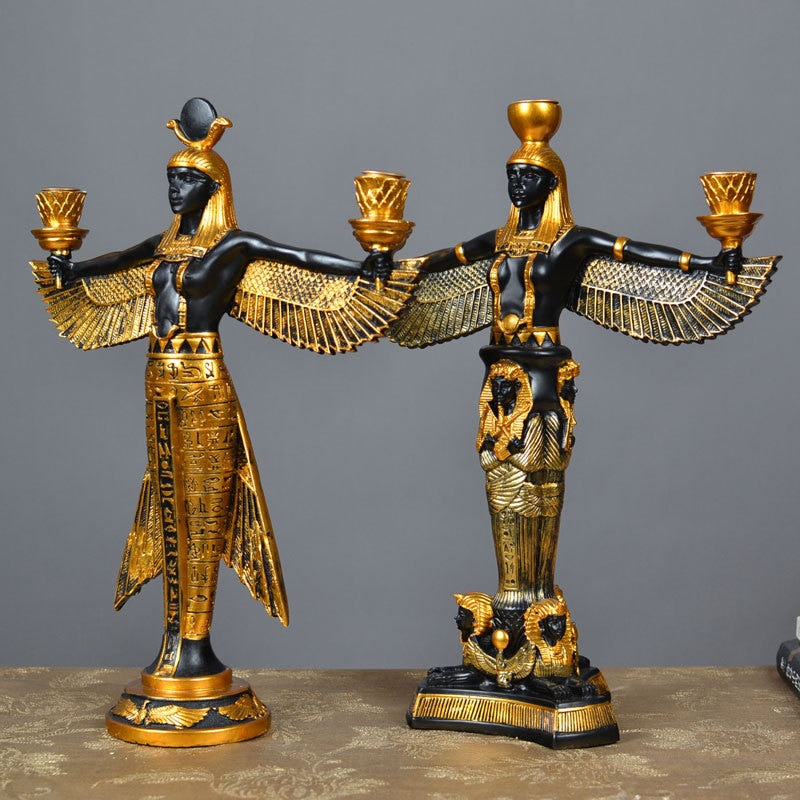 Dewa Mesir Kuno Patung Resin Kerajinan Wing Wing Candleholder Goddess Art Sculpture Home Decoration Souvenir Hadiah