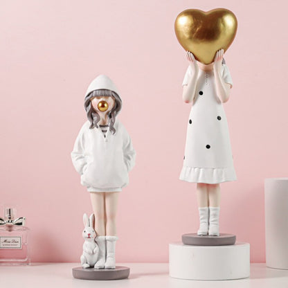 Nordic Cute Balloon Girls figurharpiks Art Sculpture Collectible Figur Statue Crafts Living Room Desktop Home Ornament Gift