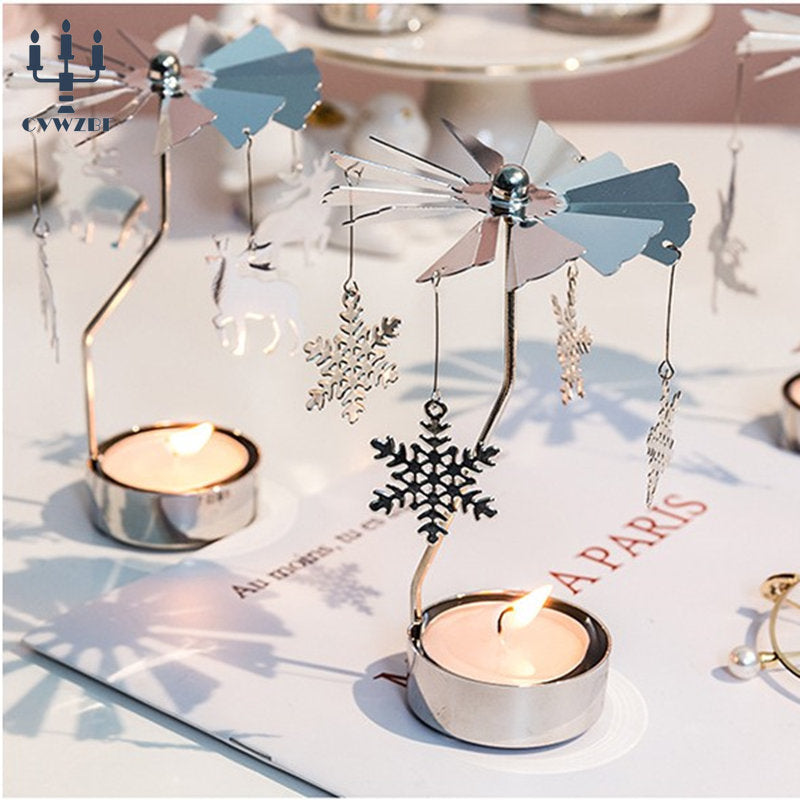 1pc Metal Hot Rotating Candle Holder Christmas Rotating Candle Holder Dinner Party Wedding Party Candle Holder Decoration Gift