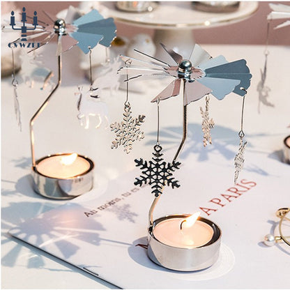 1pc metall varmt roterende stearinlysholder jul roterende lysestaker middag fest bryllupsfest stearinlys holder dekorasjon gave