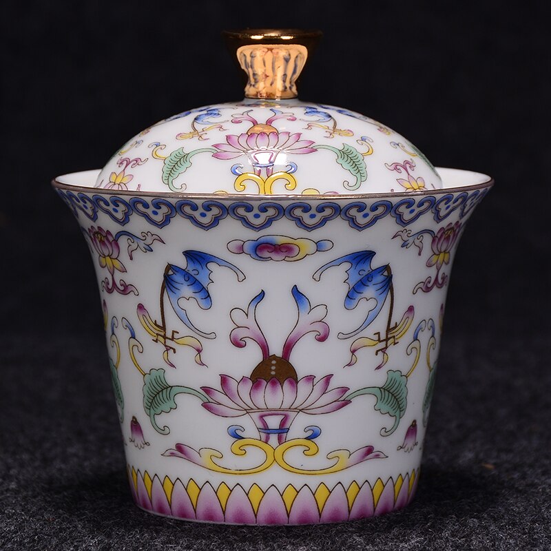 175ml jingdezhen requintado chá pastel tureen artesanado gaiwan cerâmica tigela de chá chinês conjunto de chá acessórios