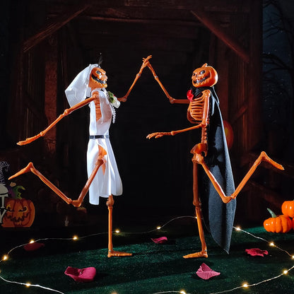 1 Definir o esqueleto de Halloween noivo e noivo de terror ossos humanos decorações de esqueleto de shalloween decoração favorece adereços assustadores