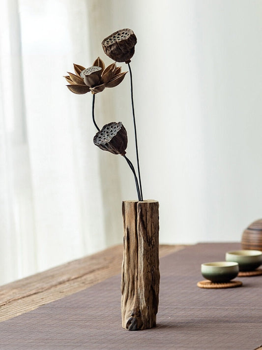 Retro Solid Wood Dried Flower Vase Decoration Dining Table Living Room Flower Arrangement Small Flower Decoration Furnishings