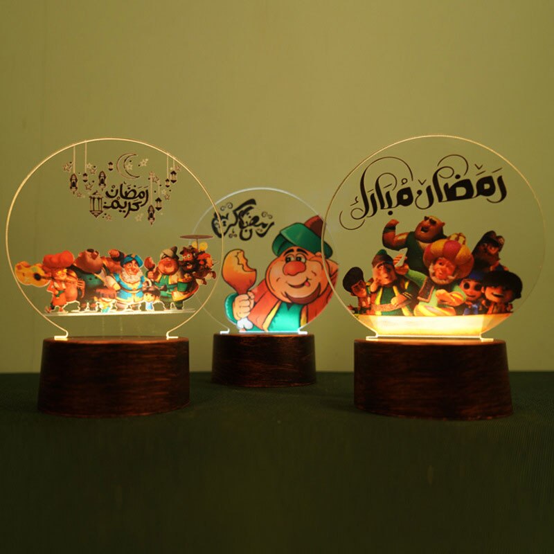 2023 EID Mubarak LED 조명 테이블 장식품 3D 아크릴 야간 램프 무슬림 라마단 파티 EID AL ADHA RAMADAN 장식