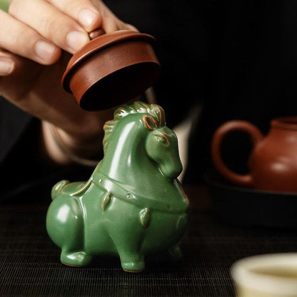 Adornos para el té de caballo verde Cerámica pequeña Tang Ma puede criar la ceremonia del té de la oficina en casa adornos para adornos de té adornados