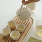 Kungfu Tea Set With Loop Handle Infuser,Warm Matte Cream Glaze,With Bamboo Serving Tray,Birthday/Party Gifts