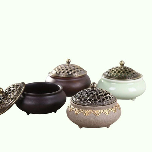 Brûleur d'encens en céramique à trois pieds, bois de santal, bois d'agar, brûleur d'encens d'intérieur pour cérémonie de thé domestique, pour bouddha