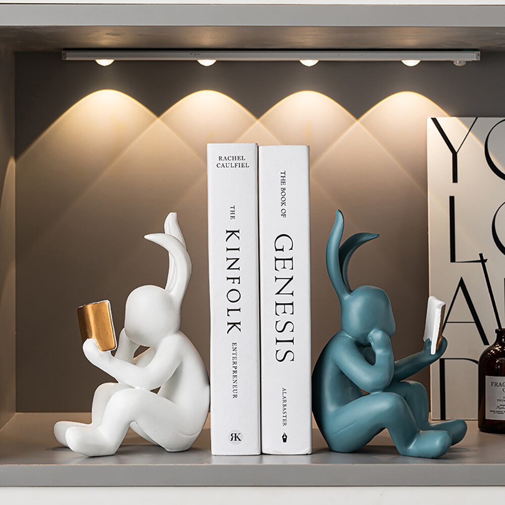 Cartoon creatief lezen konijn ornament home decoratie woonkamer slaapkamer bureaublad mode serie harsmodel standbeeld cadeau
