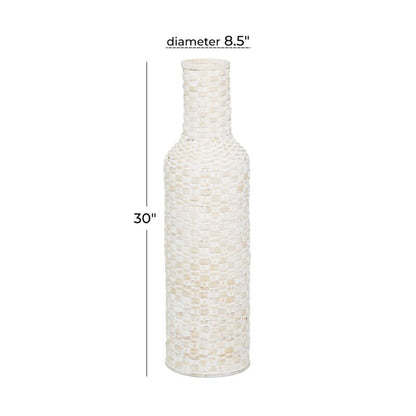 Kazhan bílá bohémská kovová váza s zoufalým tkalcovským vzorem, 9 "x 9" x 30 "Vzory dekorace místnosti