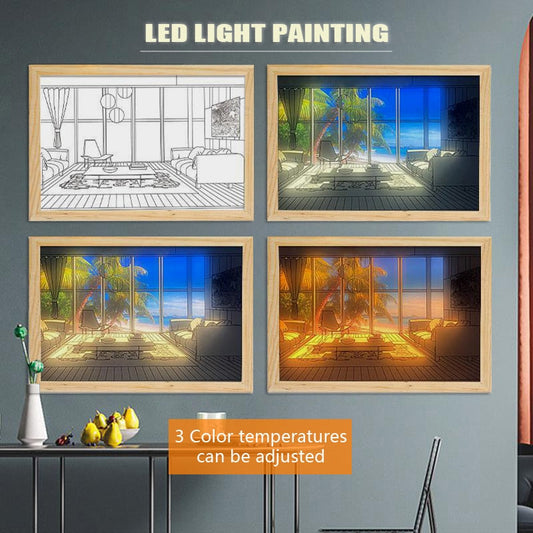 Lukisan cahaya hiasan LED gaya katil gambar kreatif simulasi simulasi cahaya matahari melukis hadiah cahaya malam