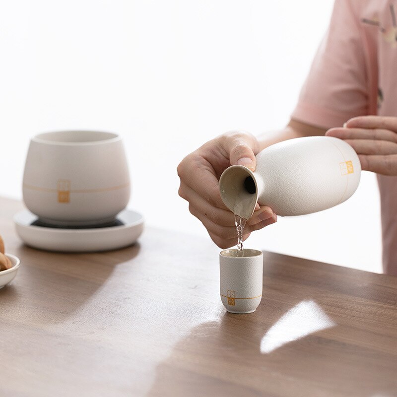 Ensemble chauffe-vin créatif en céramique, boisson chaude Saki, ensemble de saké écologique, ensemble de saké et tasses avec chauffe-eau, boîte-cadeau de stockage de saké