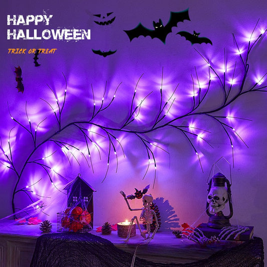 Halloween dekorativt vintreet lys LED simulert tre lys edderkopp flaggermus gren lys spøkelsesfestival atmosfære dekorasjon lys