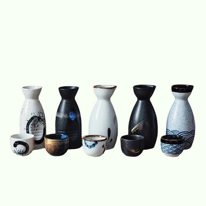 5Pcs Retro Japanese Sake Set Ceramic Flagon Liquor Cup 1 Pot 4 Cups Home Bar Sake White Wine Pot Creative Drinkware Gifts
