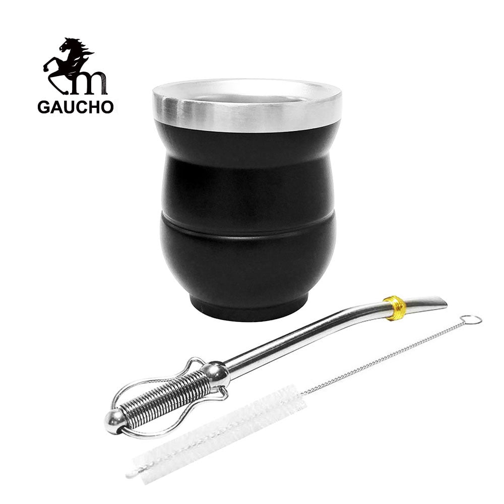 1 PC/Lot Yerba Mate Gourds Set  Stainless Cup Calabash 5 OZ & Straw Bombilla & Cleaning Brush Special For Lady and Children