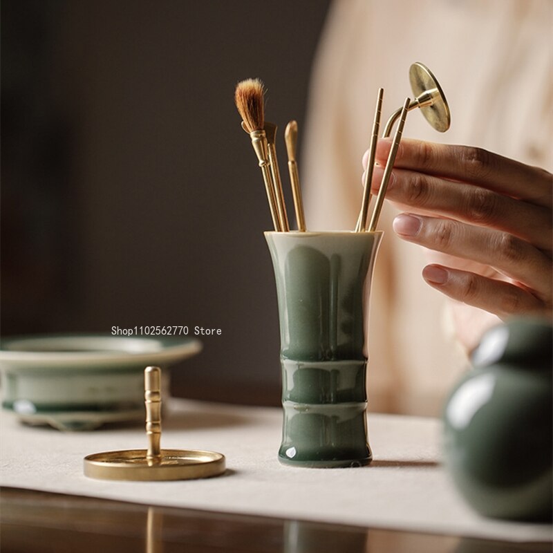 10 keping Celadon Brass Seal Gift Box Set Pan Incense Relau Ash Tekanan Alat Tekanan DIY Aksesori Pelanjutan Dalaman Rumah Tinggi