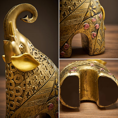 Acessórios de decoração de resina de elefante de elefante de ouro