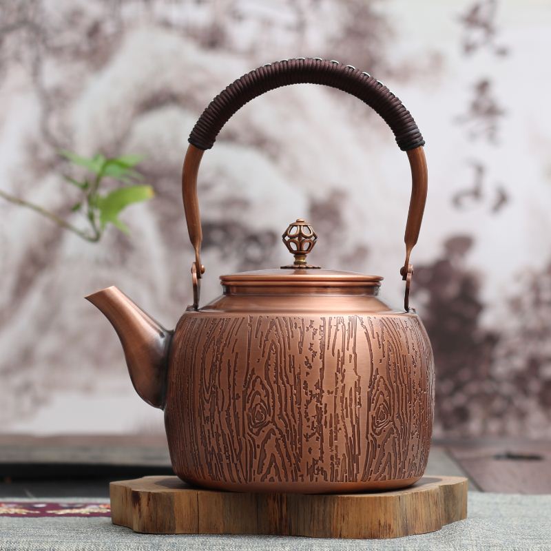 1.7L Red Cobre Kettle puro Tetera de cobre hecha a mano Kung Fu té té gran capacidad de hervir hervidor de agua hervidor de cocina antigüedad