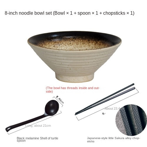 Ensemble de vaisselle créatif japonais, bol en céramique avec chapeau en bambou commercial, grand ramen domestique, riz, nouilles, bol à soupe 