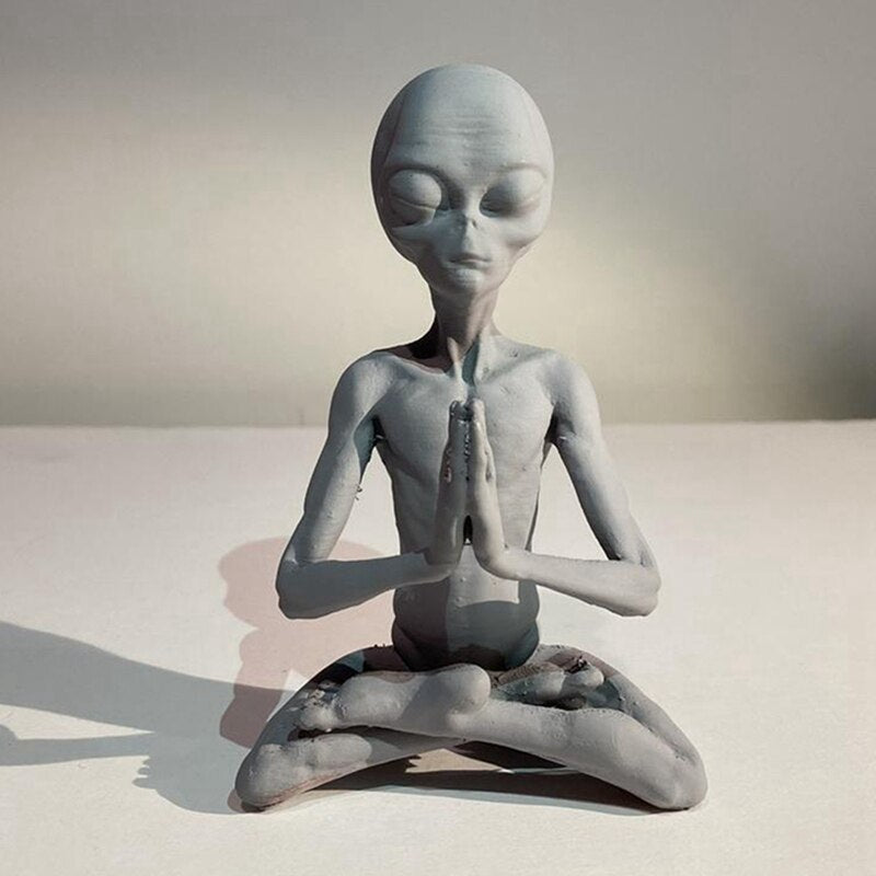 Mini Meditace Alien Socha pryskyřice Ornament mimozemšťana zahrada domácí kancelář Dvohor pro dekor pro vnitřní venkovní