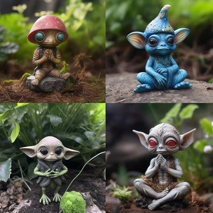 2023 New Alien Figurine Resin Fantasy Crafts Garden Halloween Dekorasi Aliens Model Patung Boneka ornamen Elf Hadiah Anak -anak