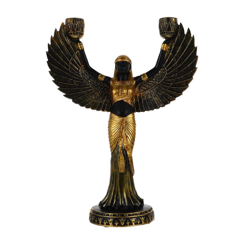 Statue egiziano statue dea isis figurina scultura a candelastichi decorazioni in resina decorazione in metallo alato alato pilastro antico