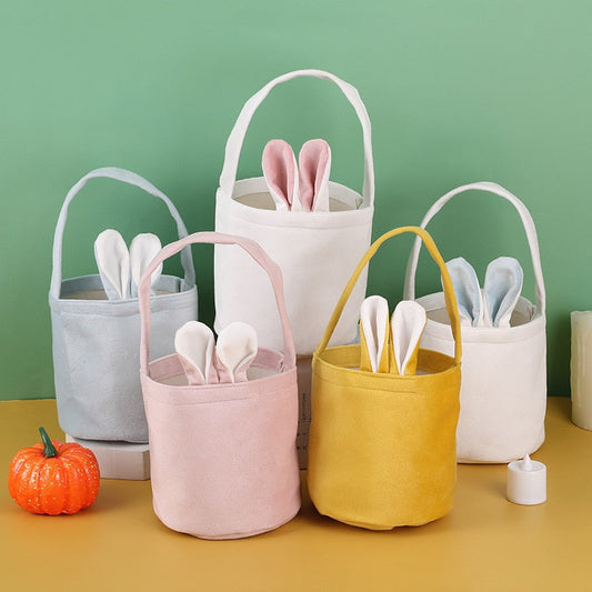 2023 Easter Day Decoration Cartoon Bunny Ears Basket Candy Bag Gifts For Kids Tote tygpåse Happy Easter Birthday Parts
