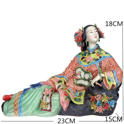 Antiikki kiinalainen posliinihahmohahmo klassiset naiset kevään käsityömaalatut taiteet patsas keramiikkakoristeet kodinsisustus
