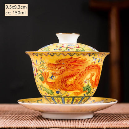 Ceramics Sancai Gaiwan Bowl Dragon och Phoenix Master Cup Tea Cup Handgjorda emaljfärg TEA BOWL High-End RECELD TEA SET