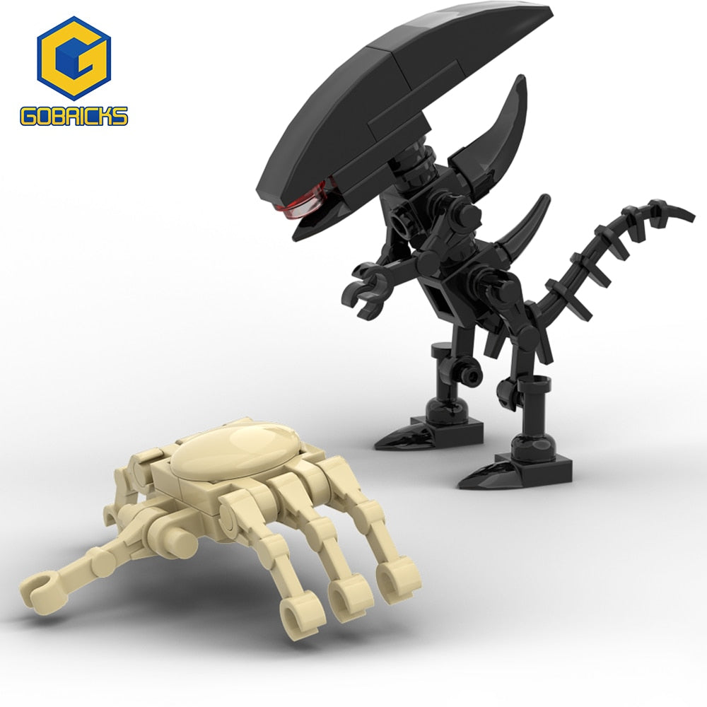 Gobricks Alien dan Face Hugger Bangunan Blok Model Toy Mini Tindakan Mini Tokoh Mainan Klasik Mainan Batu Untuk Kanak -kanak