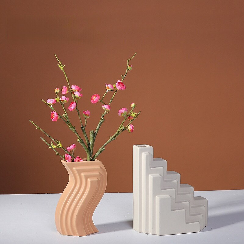 Kreatif Geometris Abstrak Vas Keramik Desain Modern Ruang Tamu Torch Wine Cabinet Dekorasi Ornamen Dekorasi Rumah