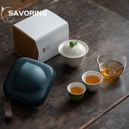 Kiinalainen kurpitsa persimmon Travel Tea Set 1 Pot 3 kuppi teetä Tureen Kung Fu Tea Set Tea Maker Set Portable Ceraamic Quick Cup -lahja