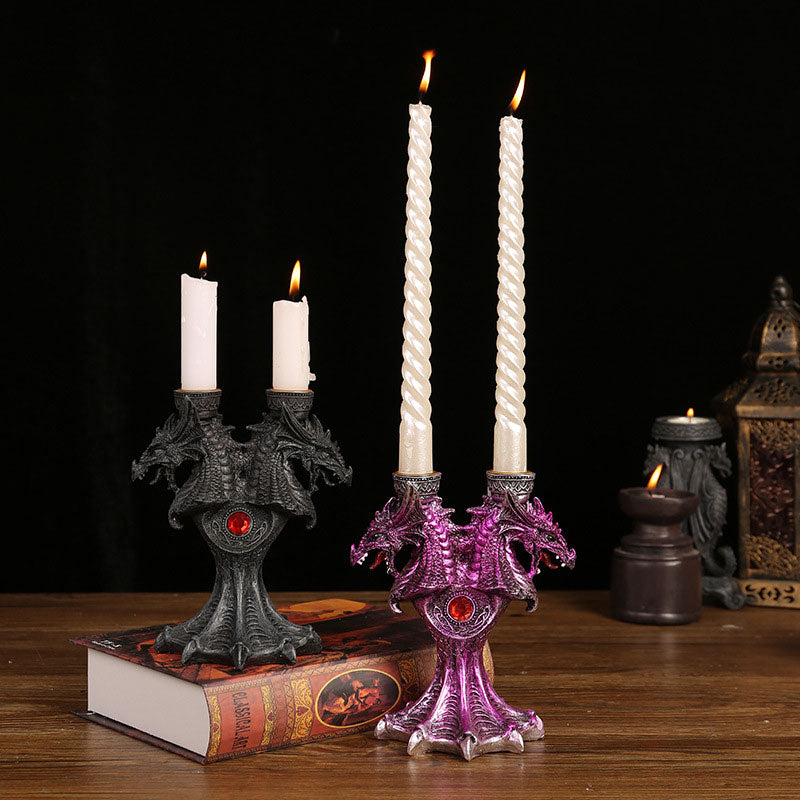 Dragon Candlestick Stand estátua de estátua 2 PCS Velas de vela para chá leve Decorativo Pilar de Festas Halloween Housed House