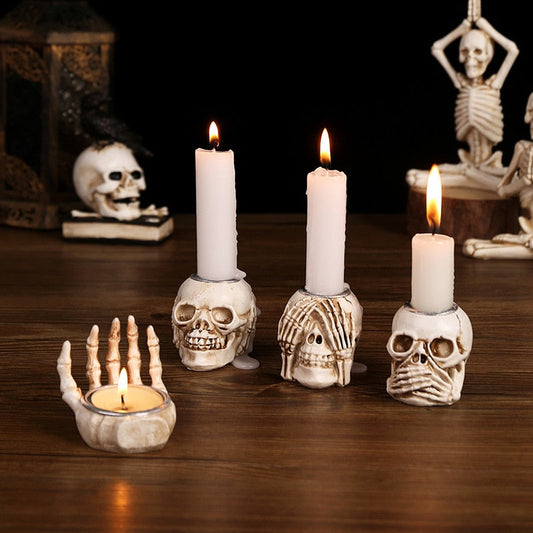 Halloween Candle Holder Skull Resin Ornament Ghost Festival Desktop Porch Decoration Gift Home Decor