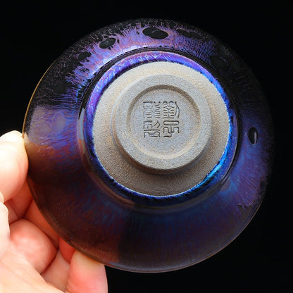 Jianzhan Tenmoku Tea Cups Glorious Color Change av den berömda Potter Zilong Liu avfyrad i Kiln Ceramic Tea Bowl Drinkware Present