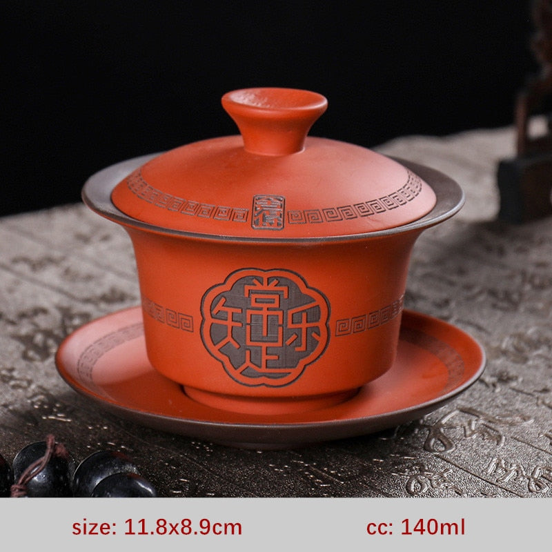 Høy kvalitet lilla leir Gaiwan teaset håndlaget bærbar teprodusent kinesisk tradisjon te bolle teware teacup and tallerken sett