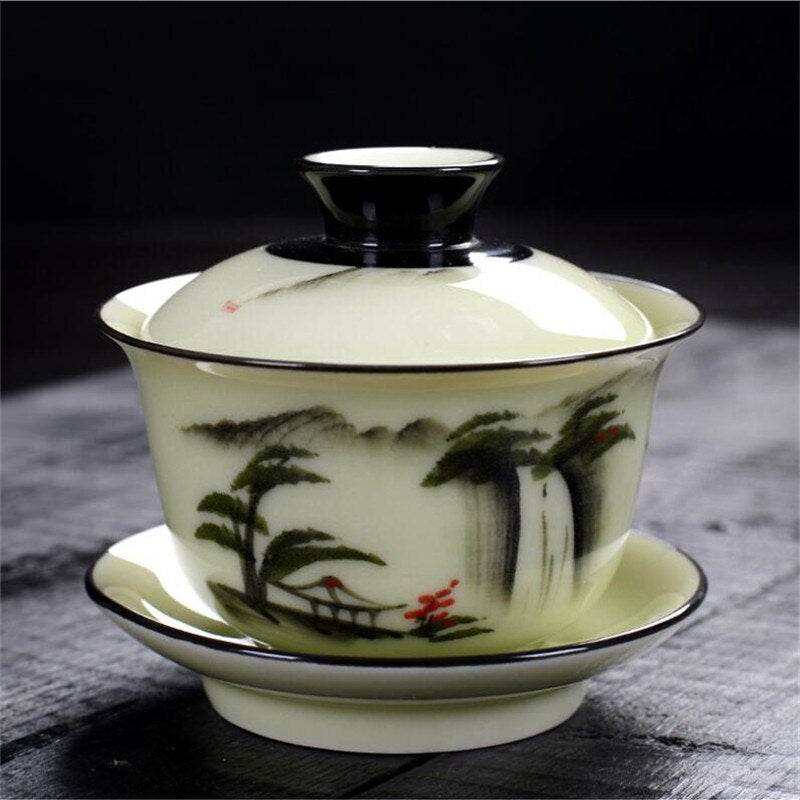150 ml Pintura de paisaje chino creativo Juego de té Gaiwán Juegos de té de té de té Cazas de té de té de tetera Ceremonia de té