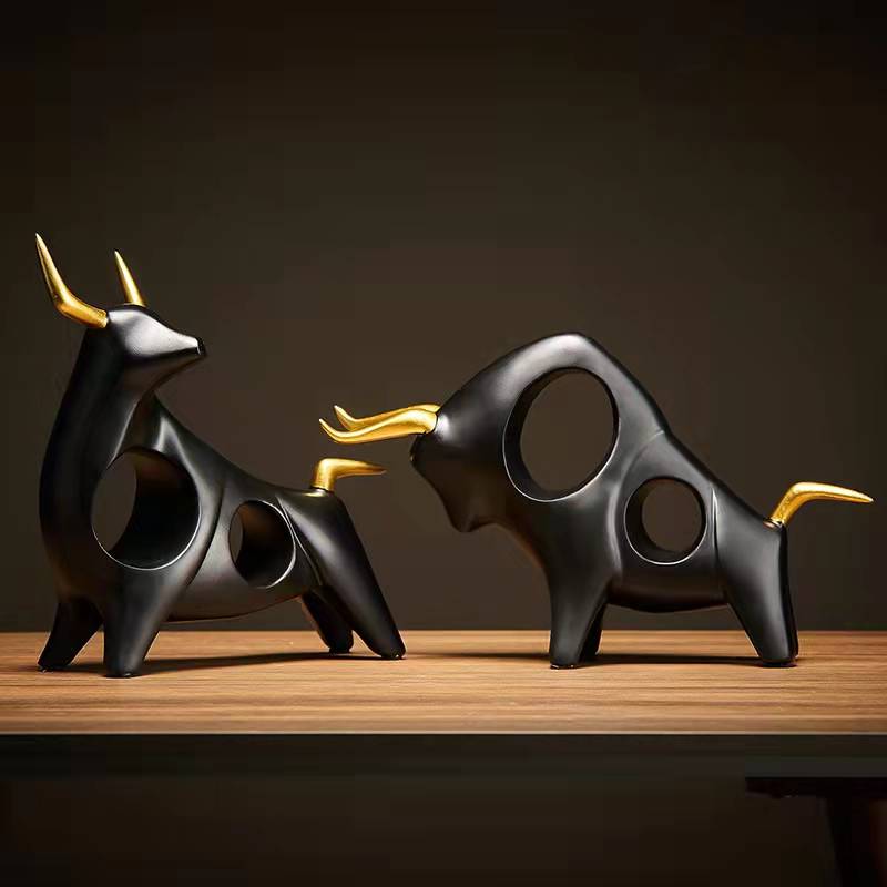 Estátua de gado Ox Decoração de casa Sala de estar de escultura de vinhos Armário de TV Ornamento Crafts Abstract Animal Animal Statue