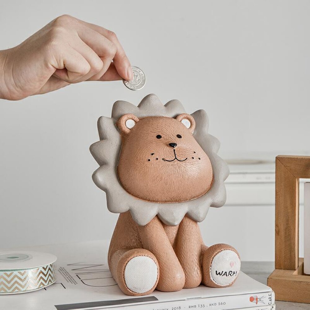 Nordic Lion Money Box Cartoon Cute Creative Coin Bank Child Child Piggy Nursery Hadiah Comel Penjimatan Haiwan Rumah Sofa Hiasan